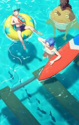 Rule 34 | 2boys, ^ ^, absurdres, arm up, black hair, black shorts, blue male swimwear, blue swim trunks, blush, caustics, closed eyes, commentary, day, fish, franky (one piece), frog boy, from above, full body, goggles, goggles on head, grin, highres, holding, holding water gun, iceburg, in water, innertube, looking at another, male focus, male swimwear, multiple boys, one piece, open mouth, outdoors, parted bangs, partially submerged, qin (7833198), red shorts, short hair, shorts, smile, splashing, spraying, star (symbol), surfboard, swim ring, swim trunks, swimming, symbol-only commentary, teeth, topless male, water, water gun, wet, yellow innertube, yokozuna
