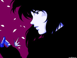 Rule 34 | 1girl, close-up, fingerless gloves, ghost in the shell, ghost in the shell stand alone complex, gloves, highres, kusanagi motoko, lips, monochrome, origami, paper crane, petals, profile, short hair, simple background, solo, wallpaper, watermark