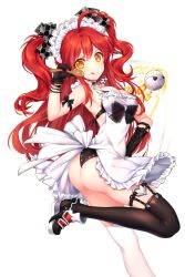 Rule 34 | 1girl, ahoge, apron, ass, ball, bittersweet (dalcoms), black footwear, black gloves, black thighhighs, bowl, brown eyes, gloves, highres, jury (soccer spirits), licking lips, long hair, maid headdress, official art, red hair, rice bowl, shoes, soccer ball, soccer spirits, solo, spoon, standing, standing on one leg, thighhighs, tongue, tongue out, transparent background, white thighhighs