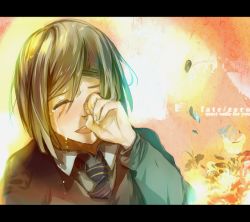 Rule 34 | 1boy, bad id, bad pixiv id, checked1225, fate/zero, fate (series), green hair, letterboxed, male focus, necktie, solo, tears, waver velvet