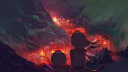 Rule 34 | 2girls, angel, bad id, bad pixiv id, bare shoulders, blurry, blurry foreground, burning, burning building, city, depth of field, detached wings, dress, facing away, fantasy, floating hair, from behind, halo, highres, long hair, multiple girls, original, outdoors, sash, short hair, silver hair, sleeveless, sleeveless dress, transparent wings, valley, wangxiii, wind, wings