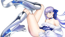 Rule 34 | 1girl, absurdres, armor, bare shoulders, blue eyes, blue ribbon, blush, breasts, choker, collarbone, fate/grand order, fate (series), frilled one-piece swimsuit, frills, greaves, grin, hair ribbon, highleg, highleg swimsuit, highres, legs, long hair, long sleeves, looking at viewer, magictuna, meltryllis, meltryllis (fate), meltryllis (swimsuit lancer) (fate), meltryllis (swimsuit lancer) (second ascension) (fate), off-shoulder one-piece swimsuit, off shoulder, one-piece swimsuit, prosthesis, prosthetic leg, puffy sleeves, purple hair, ribbon, sleeves past fingers, sleeves past wrists, small breasts, smile, solo, swimsuit, very long hair