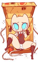 Rule 34 | 1girl, animal ears, animated, animated gif, artist name, between legs, black dress, black footwear, black socks, blue eyes, blush, box, cat ears, cat tail, character name, covering privates, covering crotch, creatures (company), diives, dress, embarrassed, english text, female focus, full body, furry, furry female, game freak, gen 1 pokemon, hand between legs, highres, in box, in container, kneehighs, knees together feet apart, legendary pokemon, looking at viewer, lying, mew (pokemon), mythical pokemon, nintendo, on back, open mouth, own hands together, panties, patreon logo, personification, poke ball, poke ball (basic), pokemon, pokemon (creature), rope, shirt, shoes, unworn shoes, short sleeves, signature, simple background, sleeveless, sleeveless dress, socks, solo, spread legs, tail, text focus, underwear, upskirt, v arms, white background, white panties, white shirt