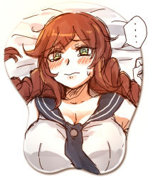 Rule 34 | 10s, 1girl, blush, braid, breast mousepad, breasts, brown hair, green eyes, kantai collection, large breasts, long hair, mk, mousepad, mousepad (medium), noshiro (kancolle), school uniform, sketch, solo, tears