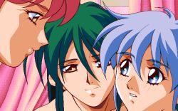 Rule 34 | 1990s (style), 2 shot diary 2, 3girls, blue hair, character request, game cg, green hair, may-be soft, multiple girls, pc98, pink hair, retro artstyle, tagme, youko (2 shot diary 2), yuri