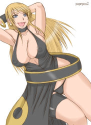 Rule 34 | 1girl, armpits, arms behind head, blonde hair, breasts, cleavage, fatal fury, garou: mark of the wolves, jenet behrn, kof: maximum impact, long hair, papepox2, smiler, snk, solo, the king of fighters, thong