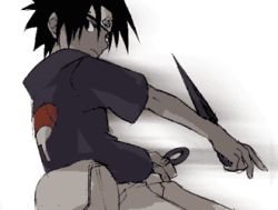 Rule 34 | 1boy, artist request, crest, family crest, fighting, kunai, lowres, male focus, naruto, naruto (series), partially colored, solo, uchiha sasuke, weapon, white background