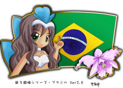 Rule 34 | 1girl, brazil, brazil, brazilian flag, brown hair, dark skin, flag, flower, green eyes, long hair, murakami senami, tagme, upper body
