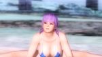 Rule 34 | 1girl, animated, ass, audible music, ayane (doa), beach, bikini, blue bikini, bouncing breasts, breasts, dead or alive, doahdm, highres, large breasts, nipples, nude, outdoors, purple bikini, purple hair, red eyes, short hair, solo, sound, swimsuit, tagme, topless, video, water, video