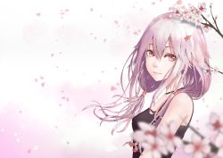 Rule 34 | 1girl, bare shoulders, cherry blossoms, fattybot, flower, guilty crown, hair ornament, hairclip, highres, long hair, looking at viewer, petals, pink hair, red eyes, smile, solo, twintails, yuzuriha inori