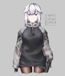 Rule 34 | 1girl, absurdres, ceramic plate, drawing, gun, highres, military, military uniform, original, pantyhose, purple eyes, solo, tactical clothes, trigger discipline, uniform, weapon, white background