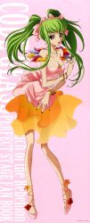 Rule 34 | 00s, 1girl, absurdres, bare shoulders, bow, breasts, c.c., cleavage, code geass, dress, green hair, hair bow, highres, jewelry, long hair, nail polish, necklace, red nails, scan, solo, strapless, strapless dress, twintails, yellow eyes