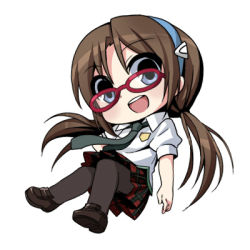 Rule 34 | 00s, 1girl, :d, bad id, bad pixiv id, black pantyhose, blue eyes, blush, brown hair, chibi, evangelion: 2.0 you can (not) advance, female focus, frenchmaid (made in frenchmaid), full body, glasses, hairband, loafers, long hair, lowres, makinami mari illustrious, necktie, neon genesis evangelion, open mouth, pantyhose, plaid, plaid skirt, rebuild of evangelion, red-framed eyewear, school uniform, shoes, simple background, skirt, smile, solo, twintails, white background