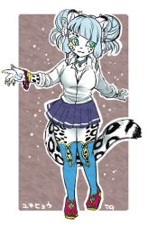 Rule 34 | 1girl, artist request, blue eyes, blue hair, cat, copyright request, furry, school uniform, tiger, translation request, white tiger