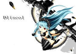 Rule 34 | 1girl, ammunition, ammunition belt, ass, axe, bad id, bad pixiv id, black thighhighs, blue hair, blue nails, boots, bra, braid, bullet, cable, choker, detached sleeves, drop shadow, english text, engrish text, explosive, fingernails, graphite (medium), grenade, gun, hair ornament, hairband, headset, high heel boots, high heels, holding, holding weapon, huge weapon, i-la, jumping, knee boots, lace, lace-trimmed bra, lace-trimmed legwear, lace-trimmed sleeves, lace trim, lingerie, magazine (weapon), mixed media, nail polish, original, ranguage, red eyes, shadow, solo, thighhighs, thighs, traditional media, twin braids, underwear, weapon