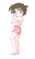 Rule 34 | 1990s (style), 1boy, akazukin chacha, artist request, barefoot, blush, brown eyes, brown hair, hands together, highres, looking at viewer, male swimwear, one-piece swimsuit, pink male swimwear, pink one-piece swimsuit, pink swim trunks, polka dot, polka dot swimsuit, print male swimwear, print swim trunks, print swimsuit, retro artstyle, shiine, short hair, smile, source request, standing, swim trunks, swimsuit, topless male, white background