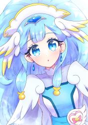 Rule 34 | 1girl, :o, absurdres, blue eyes, blue hair, blush, cure ange, earrings, eyelashes, hair ornament, highres, hugtto! precure, jewelry, long hair, looking at viewer, magical girl, open mouth, pouch, precure, rii (rii0 02), solo, thick eyelashes, upper body, yakushiji saaya