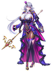 arsela breasts full_body holding holding_weapon huge_breasts lilith-soft long_hair low_ponytail official_art revealing_clothes saijou_satoru simple_background taimanin_(series) taimanin_rpgx very_long_hair weapon wide_hips
