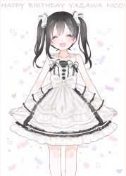 Rule 34 | 10s, 1girl, :d, ^ ^, artist name, bad id, bad twitter id, black hair, bow, character name, closed eyes, dress, closed eyes, frills, hair bow, happy birthday, lolita fashion, long hair, love live!, love live! school idol project, marin (myuy 3), open mouth, ribbon, smile, solo, twintails, white dress, yazawa nico