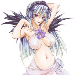 Rule 34 | 00s, 1girl, armpits, blue hair, breasts, breasts apart, covered erect nipples, criss-cross halter, flower, groin, hair ornament, halterneck, halterneck, large breasts, long hair, navel, nipples, rozen maiden, sasa ichi, see-through, silver hair, solo, suigintou