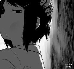 Rule 34 | 1girl, 2015, :&gt;=, alley, dated, fellatio, greyscale, hair ornament, hairclip, hand on another&#039;s head, implied fellatio, monochrome, oral, original, out-of-frame censoring, prostitution, saliva, short hair, solo focus, swept bangs, tsukudani (coke-buta)