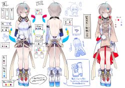 Rule 34 | 1girl, ankle boots, antenna hair, backless outfit, bad id, bad pixiv id, belt collar, bike shorts, boots, bright pupils, brown ribbon, character sheet, collar, color guide, elbow gloves, fingernails, gloves, grey eyes, grey hair, headphones, headphones around neck, high heel boots, high heels, highres, hood, hood down, ichinosenen, looking at viewer, multicolored nails, multiple views, nail polish, original, partially fingerless gloves, platform footwear, platform heels, ribbed sweater, ribbon, single glove, smile, standing, sweater, sweater vest, translation request, virtual youtuber, white gloves, zipper