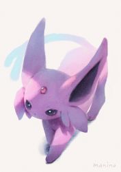 Rule 34 | bad id, bad pixiv id, commentary request, creatures (company), espeon, forked tail, full body, game freak, gen 2 pokemon, highres, manino (mofuritaionaka), nintendo, no humans, pokemon, pokemon (creature), signature, solo, tail
