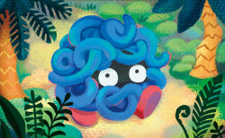 Rule 34 | black eyes, bush, creature, creatures (company), full body, game freak, gen 1 pokemon, looking at viewer, nintendo, no humans, official art, plant, pokemon, pokemon (creature), pokemon tcg, shibuzoh, solo, tangela, third-party source, tree, walking