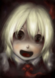 Rule 34 | 1girl, absurdres, adesa, black background, blonde hair, blush, embodiment of scarlet devil, female focus, highres, open mouth, red eyes, rumia, solo, touhou, upper body