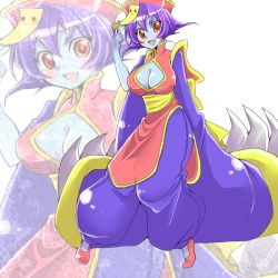 Rule 34 | 1girl, blush, breasts, capcom, chinese clothes, claws, cleavage, cleavage cutout, clothing cutout, fang, female focus, full body, hat, image sample, large breasts, lei lei, pixiv sample, purple hair, red eyes, resized, smile, solo, vampire (game), yawaragi