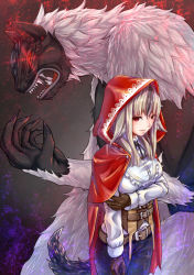 Rule 34 | 1girl, animal ears, black hair, cape, fire emblem, fire emblem fates, furry, furry male, gloves, grey hair, highres, hood, hoodie, long hair, multicolored hair, nintendo, open mouth, red eyes, solo, tail, two-tone hair, velouria (fire emblem), werewolf, wolf ears, wolf tail, yami kumo