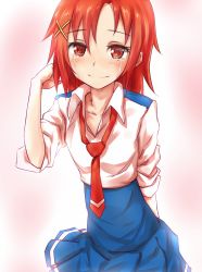 Rule 34 | 10s, 1girl, bad id, bad pixiv id, collarbone, hair down, hair ornament, hairclip, hino akane (smile precure!), necktie, precure, red eyes, red hair, school uniform, sleeves rolled up, smile, smile precure!, solo, takabow, tears