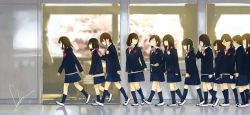 Rule 34 | 1girl, 6+girls, blue jacket, blue skirt, blue socks, blurry, blurry background, bob cut, bow, bowtie, brown eyes, brown hair, cellphone, classroom, closed mouth, commentary request, depth of field, door, dynamite, explosive, flower, highres, holding, holding knife, holding phone, holding weapon, jacket, kneehighs, knife, long hair, long sleeves, loundraw, multiple girls, original, phone, pleated skirt, red neckwear, school, school uniform, shoes, short hair, signature, skirt, sleeves past wrists, smartphone, smile, socks, standing, walking, weapon, when you see it, white footwear, window