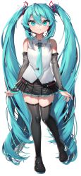 Rule 34 | 1girl, black footwear, black skirt, blue eyes, blue hair, blue nails, boots, breasts, closed mouth, collared vest, commentary request, eyelashes, fingernails, frilled skirt, frills, grey vest, gunjou row, happy, hatsune miku, hatsune miku (vocaloid4), highres, long hair, miniskirt, nail polish, necktie, pleated skirt, simple background, skirt, small breasts, smile, solo, standing, standing on one leg, thigh boots, twintails, very long hair, vest, vocaloid, white background
