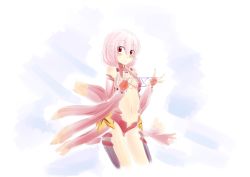 Rule 34 | 10s, 1girl, bare shoulders, black thighhighs, breasts, cat&#039;s cradle, center opening, cleavage, detached sleeves, fingerless gloves, gloves, guilty crown, hair ornament, hairclip, highres, long hair, looking at viewer, moero, moeroknight, navel, open mouth, pink hair, red eyes, small breasts, solo, thighhighs, twintails, yuzuriha inori