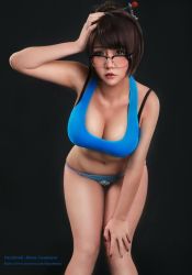 Rule 34 | 1girl, blizzard (company), breasts, cleavage, cosplay, female focus, mei (overwatch), mei (overwatch) (cosplay), midriff, nail polish, navel, overwatch, overwatch 1, photo (medium), solo