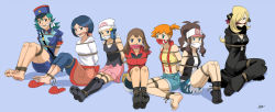 Rule 34 | 6+girls, angry, arms behind back, bare legs, bare shoulders, barefoot, bdsm, beanie, belly, blonde hair, blue eyes, blue hair, bound, bound arms, brown eyes, brown hair, cleave gag, cloth gag, creatures (company), cynthia (pokemon), dawn (pokemon), denim, denim shorts, gag, gagged, game freak, hair ornament, hairclip, hat, hilda (pokemon), improvised gag, jenny (pokemon), johanna (pokemon), long hair, looking at viewer, lost one zero, mature female, may (pokemon), midriff, miniskirt, misty (pokemon), mother and daughter, multiple girls, navel, nintendo, open collar, orange hair, over the mouth gag, over the nose gag, pokemon, pokemon (anime), pokemon (classic anime), pokemon dppt, pokemon dppt (anime), pokemon rse (anime), police, police hat, police uniform, policewoman, rope, shorts, skirt, socks, suspenders, sweat, third-party source, uniform, v-neck