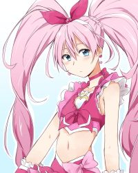 Rule 34 | 1girl, closed mouth, cure rhythm, earrings, houjou hibiki, jewelry, kagiana, long hair, looking at viewer, magical girl, navel, precure, simple background, solo