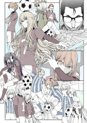 Rule 34 | 6+boys, 6+girls, :o, akuta hinako, anastasia (fate), angel wings, arm up, ball, beryl gut, black-framed eyewear, black hair, blonde hair, blue shirt, blue socks, brown hair, cape, closed mouth, crossed arms, daybit sem void, dress, dual persona, eye contact, facial hair, fate/grand order, fate (series), fujimaru ritsuka (female), glasses, gloves, goal, goredolf musik, hair between eyes, hair ornament, hair over one eye, hair slicked back, hat, heterochromia, highres, jacket, kadoc zemlupus, kirschtaria wodime, kneehighs, layered shirt, long hair, long sleeves, looking ahead, looking at another, looking at viewer, mash kyrielight, medium hair, multiple boys, multiple girls, mustache, oberon (fate), opaque glasses, open mouth, ophelia phamrsolone, orange hair, outstretched arm, partially colored, piercing, pink hair, purple eyes, red eyes, red shirt, red socks, scandinavia peperoncino, shirt, shoes, short hair, short sleeves, shorts, side ponytail, sitting, smile, sneakers, soccer ball, soccer field, soccer uniform, socks, speed lines, sportswear, striped clothes, striped shirt, sunglasses, sweatdrop, syatey, teeth, vertical-striped clothes, vertical-striped shirt, white footwear, white hair, white shorts, white wings, wings