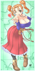 Rule 34 | 1girl, breasts, dragon quest, dragon quest viii, dress, huge breasts, jessica albert, kenix, pantyhose, plump, purple shirt, shirt, solo, square enix, strapless, strapless dress, twintails, whip