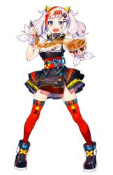 Rule 34 | 1girl, :d, ankle boots, black footwear, black kimono, blue eyes, blue ribbon, boots, breasts, cleavage, cup ramen, d-pad, d-pad hair ornament, food, food request, grey hair, hair ornament, hairclip, highres, holding, holding food, instant soba, japanese clothes, kaguya luna, kimono, large breasts, legs apart, looking at viewer, mika pikazo, obi, open mouth, pink hair, red sash, red thighhighs, ribbon, sash, short kimono, simple background, sleeveless, sleeveless kimono, smile, solo, standing, the moon studio, thighhighs, twintails, virtual youtuber, white background, wristband, yakisoba, zettai ryouiki