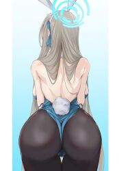 Rule 34 | 1girl, absurdres, animal ears, ass, asuna (blue archive), asuna (bunny) (blue archive), back, backboob, bare shoulders, blue archive, blue leotard, blue ribbon, breasts, brown pantyhose, detached collar, elbow gloves, fake animal ears, gloves, hair ribbon, halo, highleg, highleg leotard, highres, large breasts, leotard, light brown hair, long hair, official alternate costume, pantyhose, playboy bunny, rabbit ears, rabbit tail, ribbon, solo, tail, thighs, vanko (vank0a), very long hair, white gloves