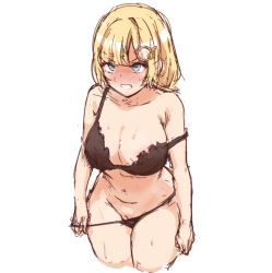 Rule 34 | 1girl, blonde hair, blue eyes, blush, breasts, cleft of venus, hexunart, hololive, hololive english, large breasts, pussy, pussy peek, sketch, sweat, underwear, virtual youtuber, watson amelia, white background