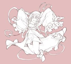Rule 34 | 1girl, black hat, blouse, bow, eyeball, frilled sleeves, frills, hat, hat bow, hat ribbon, heart, heart of string, highres, jumping, komeiji koishi, lineart, open mouth, ribbon, shirt, shorts, solo, touhou, wide sleeves, yamasina009, zipper, zipper pull tab