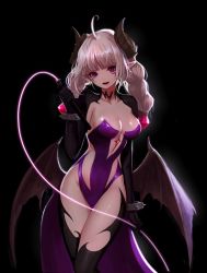 Rule 34 | 00s, 1girl, ahoge, artist request, black background, black legwear, blonde hair, braid, breasts, cape, cleavage, demon girl, demon horns, demon wings, dungeon and fighter, facepaint, horns, medium breasts, nyarly the forbidden, pointy ears, red eyes, simple background, solo, spiked gauntlets, tattoo, thigh gap, twin braids, whip, wings