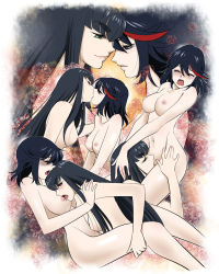 Rule 34 | 10s, 2girls, black hair, blush, breasts, closed eyes, cunnilingus, flower, green eyes, hand on another&#039;s head, highres, hime cut, incest, kill la kill, kiryuuin satsuki, kiss, large breasts, licking, licking breast, lips, long hair, matoi ryuuko, multicolored hair, multiple girls, navel, nipples, nude, open mouth, oral, parted lips, red hair, sabachiyo land, short hair, siblings, sisters, smile, tongue, tongue out, two-tone hair, yuri