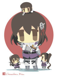 Rule 34 | 10s, 4girls, ashigara (kancolle), bad id, bad pixiv id, brown eyes, brown hair, chameleon man (three), chibi, flat color, haguro (kancolle), hair ornament, hairband, hairpin, kantai collection, long hair, machinery, mini person, minigirl, multiple girls, myoukou (kancolle), nachi (kancolle), no lineart, on head, pantyhose, person on head, short hair, side ponytail