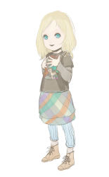 Rule 34 | 1girl, blonde hair, dreamer tapir, eyebrows, full body, highres, looking at viewer, open mouth, original, shoes, short sleeves, simple background, sketch, skirt, solo, standing, white background
