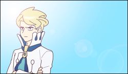 Rule 34 | 1boy, ascot, blonde hair, blue ascot, blue background, blue eyes, closed mouth, commentary request, creatures (company), crossed arms, game freak, high collar, jaho, long sleeves, male focus, nintendo, pokemon, pokemon xy, shirt, short hair, siebold (pokemon), solo, upper body, white shirt