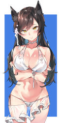 Rule 34 | 1girl, 3:, absurdres, animal ears, atago (azur lane), atago (summer march) (azur lane), azur lane, bikini, black hair, blush, breasts, brown eyes, choker, cleavage, collarbone, commentary request, fox ears, highres, large breasts, long hair, looking at viewer, mole, mole under eye, navel, solo, swimsuit, tem10, thigh gap, white bikini